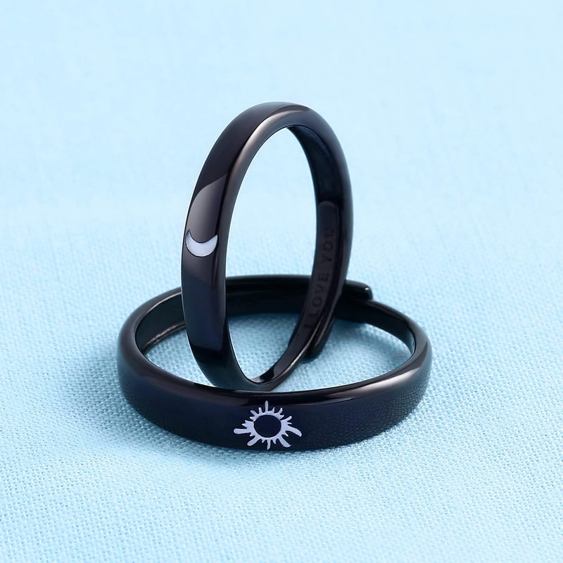 Beydodo 925 Silver Rings Custom Adjustable Sun and Moon Matching Rings Engraved I Love You Couples Rings Wedding - Image 3